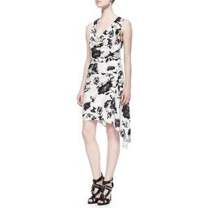 Haute Hippie Floral Cowl neck Sleeveless Asymmetrical Dress in White & Black S